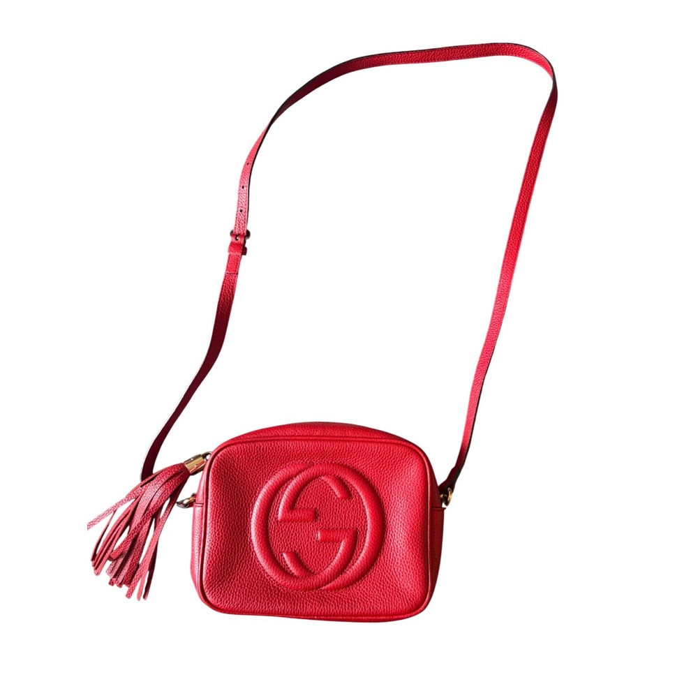 Gucci Soho Disco Bag Red Pebbled Leather Crossbody Tassel original dust bag